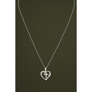 Diamond Heart Cross Necklace Sterling Silver Lab Grown Diamond Pendant Religious